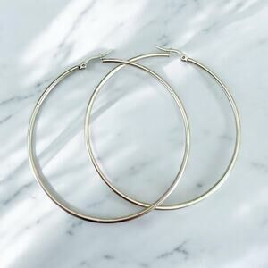 Pearlory Sunlit Serenity Hoops Silver Stainless Steel 2.75inch